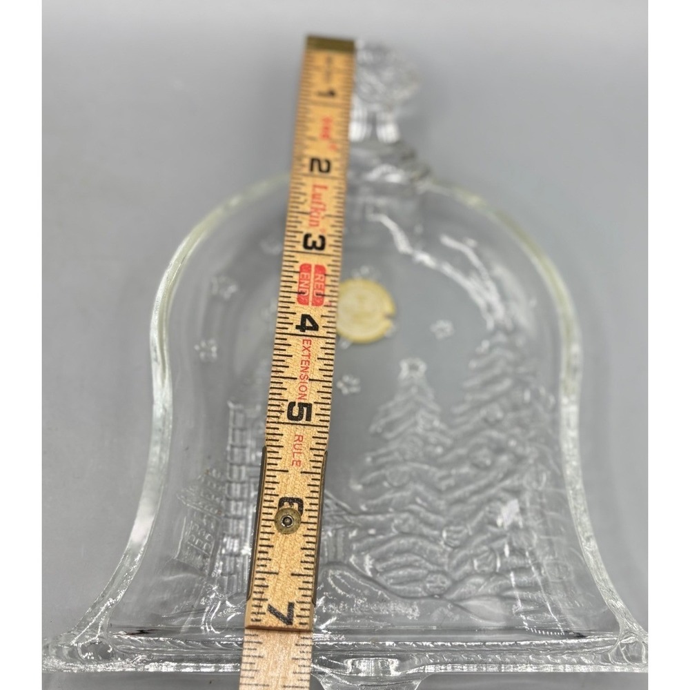 Crystal Clear Glass Bell Christmas Tray Church Tree Embossed Winter Decor 7.25in - Picture 6 of 6